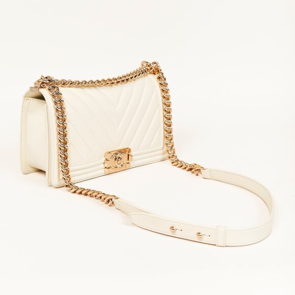 Chanel Medium Boy Creme Chevron Lambskin Flap Shoulder Bag - Picture 6 of 13